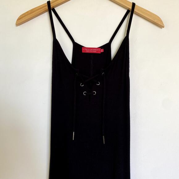 n: Philanthropy Ribbed Lace up Front Sleeveless Mini Dress in Black Small - Picture 4 of 10